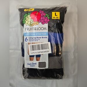 Fruit of the Loom 6pk Cotton Stretch Long Leg Boxer Briefs - Size Lg